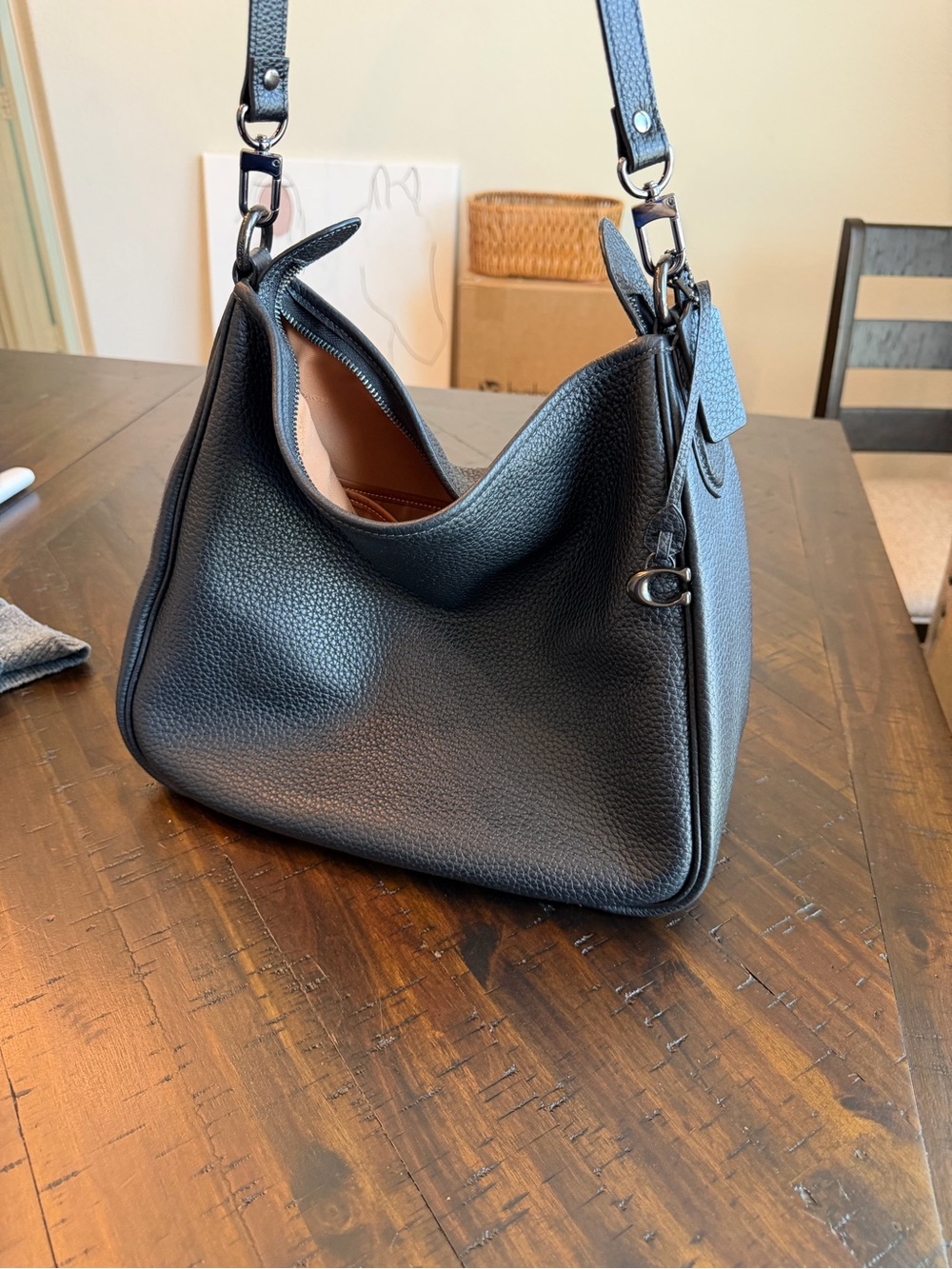 Coach Black Pebbled Leather Cary NO LONG STRAP